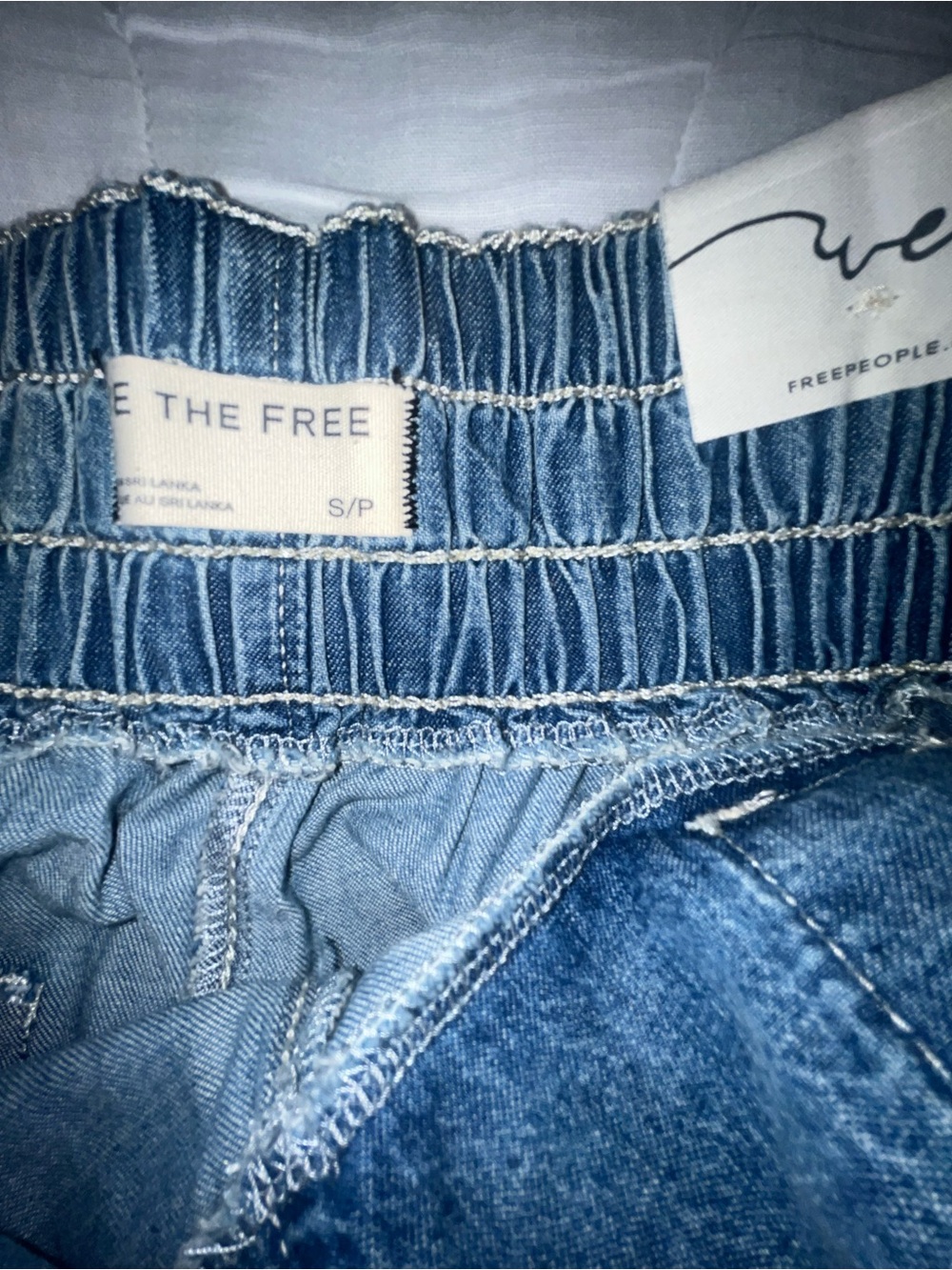 Free People Light Blue Elastic-Waist Denim NWT